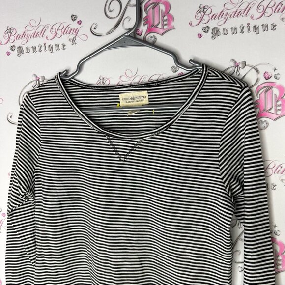 Ralph Lauren shirt long sleeve striped black and white with metal emblem logo - Picture 2 of 11